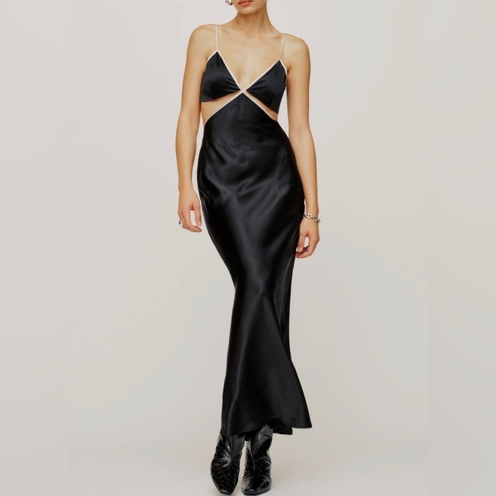 Reformation Poppies Maxi  Silk Dress in black size 4